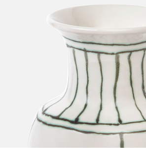 Large Hand-Painted Green Lined Vase