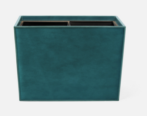 Teal Leather Double Wastebasket